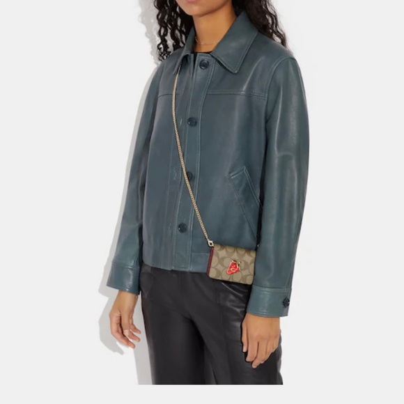 Coach Mini Wallet On A Chain In Signature Canvas With Strawberry - Picture 4 of 7